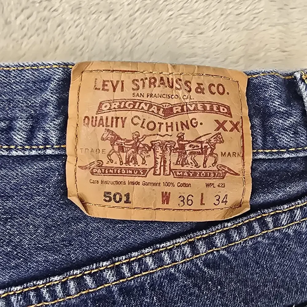 Vintage Levis 501 Jeans Mens 36x34 (Fits 35x32) Blue Straight Button Fly Y2K
